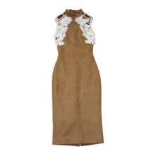 NWT House of CB Rayna in Camel Faux Suede Suedette Lace Sheath Dress XS - £95.92 GBP