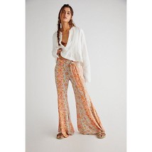 New Free People Bali Sultry Boho Flare Pants $128 Large Chartreuse Floral - $108.42 CAD