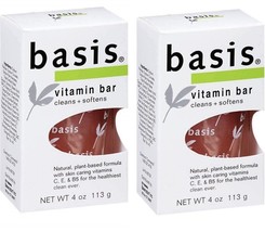 (2 Pack) Basis Vitamin Soap Bar Cleans &amp; Softens Natural Plant-Based Formula 4oz - £8.34 GBP