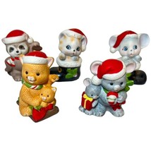 Homco Christmas Set of 5 Ceramic mini animal figurines bear panda cat mouse - £14.98 GBP