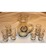 25th Anniversary 7 piece Vintage Glass Pitcher &amp; 6 glasses – silver rimm... - £15.67 GBP