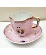 Vintage Cute Scalloped Cuo And Saucer Pink Blue Flowers 407c - £13.23 GBP