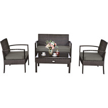 4 PCS Outdoor Patio Rattan Furniture Set Cushioned Sofa Coffee Table for Outdoor - £250.94 GBP