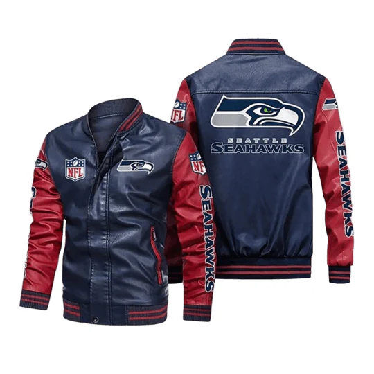 NFL Seattle Seahawks Leather Bomber Jacket Varsity Look - $258.02 MXN+