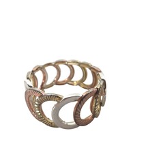 Vintage Gold Silver Copper Tone Circular Links Stretch Bracelet Costume ... - $27.72