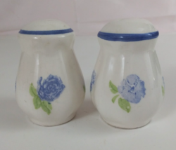 Vintage White With Blue Roses Design 3&quot; Salt &amp; Pepper Shakers - $9.69