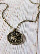 Handmade Antique Bronze Dragon Coin Knight Shield Necklace  - £7.46 GBP