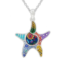 Colorful Art Starfish Pendant Necklace Rhodium - £10.46 GBP