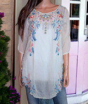 Johnny Was Sindri Floral Embroidered Tunic Small $248 Lush Floral Embroidery NWT - £134.15 GBP
