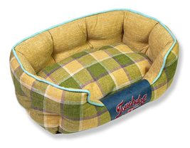 Touchdog &#39;Archi-Checked&#39; Designer Plaid Oval Dog Bed, Large, Yellow - £55.05 GBP+