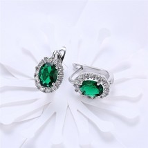 DOTEFFIL 925 Silver White/Green AAA Zircon Round Shape Earrings For Women Jewelr - £12.32 GBP