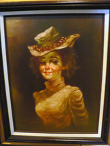 VINTAGE &quot;JANE&quot; YOUNG WOMEN CLOWN ON CANVAS OIL PAINTING BY HOPPIN - RARE... - £1,172.75 GBP
