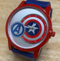 Accutime Watch Marvel Captain American Japan Quartz Men Big Red Blue New Battery - $26.59
