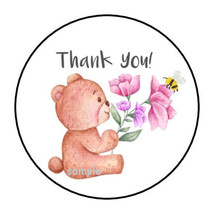 30 THANK YOU TEDDY BEAR ENVELOPE SEALS LABELS STICKERS 1.5&quot; ROUND FLORAL... - $7.49