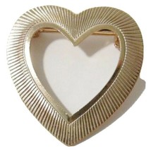 Vintage Gold Tone Ridged Textured Open Heart Brooch Pin Unsigned - £5.22 GBP