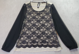 The Limited Blouse Top Women Size Small Black Floral Lace Long Sleeve Round Neck - £13.77 GBP