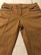 Caché Women&#39;s Pant Brown Studded Stretch Flap Pocket Pant Size 10 X 28 - $6.93