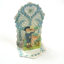 Vintage Valentine 1929 Pull Down Die Cut Boy Girl Walk Puppy Dog Standup... - $24.99