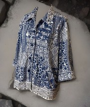 Draper&#39;s &amp; Damon&#39;s Sz 22W XL Blazer Jacket Blue White 3/4 Sleeves Embroi... - $18.88