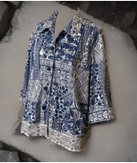 Draper&#39;s &amp; Damon&#39;s Sz 22W XL Blazer Jacket Blue White 3/4 Sleeves Embroi... - $18.88