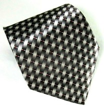 Tie Niesen Satin Polyester Gray Black Red Dots Basketweave Print L 55-1/... - £7.74 GBP