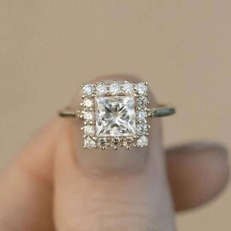 Art Deco Engagement 2 Ct Princess Cut Minimalist Wedding Personalized Gift Ring
