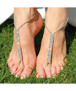 Barefoot Beach Sandal Bridal Wedding Crystal Rhinestone Anklet Silver Ch... - £11.17 GBP