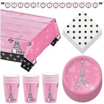Paris Party Supplies - French Fleur-de-lis &quot;I (Heart) Paris&quot; Paper Dessert Plate - £9.90 GBP+
