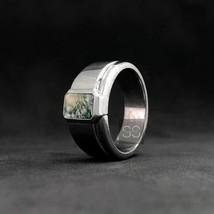 Natural Moss Agate Ring, Unisex Silver Ring, 925 Sterling Silver, Handmade Ring - £66.97 GBP