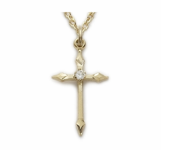 14K Gold Filled Pointed Ends Cross With Cubic Zirconia Stone Necklace &amp; Chain - £64.25 GBP