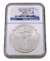 2012 S $1 Plateado American Eagle Graduado Por NGC Como MS-69 Temprano R... - £52.41 GBP