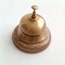 Antique Brass Office Bell On Sheesham Wood/Rosewood Base - £43.04 GBP