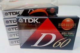 New Tdk D60 Cassette Tapes Lot Of 6 Blank 60 Minute Type 1 High Output - £7.45 GBP