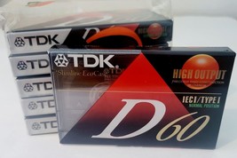 NEW TDK D60 CASSETTE TAPES Lot of 6 Blank 60 Minute Type 1 High Output - £7.46 GBP