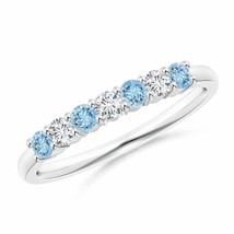 ANGARA 2.5mm Natural Half Eternity Aquamarine and Diamond Wedding Band in Silver - £275.11 GBP+