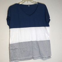 Doris Casual Vneck Shirt Blue White Gray Size Xl Sleeveless - £6.96 GBP