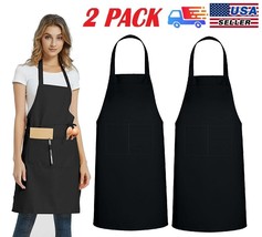 2Pcs Waterproof Chef Apron Black Catering Cooking Kitchen Butcher With 2 Pocket - £16.65 GBP