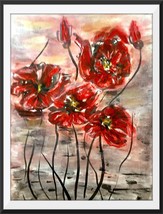 Abstract bright flowers, mix media ink and pastel painting , flowers wal... - £15.99 GBP