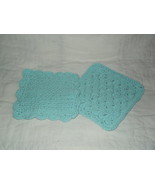 SET OF 2 HAND CROCHETED DISH CLOTHS LIGHT TEAL CLEAN WASH CLOTH PAIR - £5.53 GBP