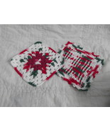 SET OF 2 HAND CROCHETED DISH CLOTHS RED WHITE GREEN CHRISTMAS CLEAN PAIR... - £5.49 GBP