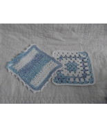 SET OF 2 HAND CROCHETED DISH CLOTHS BLUE WHITE WASH CLEAN - £5.60 GBP