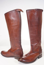 Frye Melissa Button Women Brown Cognac Leather Back Zip Tall Riding Boots - $82.59