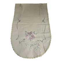 Victorian Pastel Pink Embroidered Rose Flower Oval Table Runner 12x41 SEE - $42.06
