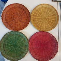 Wicker Rattan Colored Paper Plate Holders LOT Camping Picnic Basket Weav... - $12.78