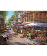 SAM PARK &quot;Barcelona Flower Market&quot; 24x32 Street Scene Hand S/# Embellish... - £916.24 GBP