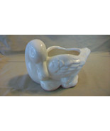 WHITE CERAMIC GOOSE WITH TWO DUCKLINGS CANDY DISH OR PLANTER FROM AVON 1984 - £23.59 GBP