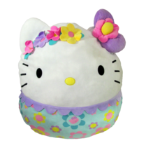 Hello Kitty Squishmallows Plush Pillow 22&quot; Jumbo Kellytoy 2021 Floral White Teal - £22.94 GBP