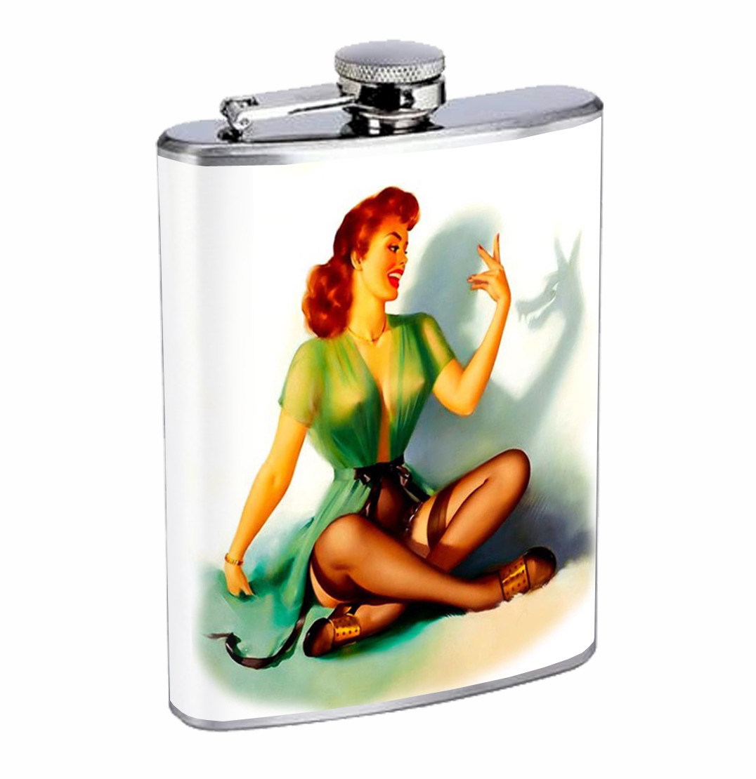 Flask 8oz Stainless Steel Pin Up Girl Design-006