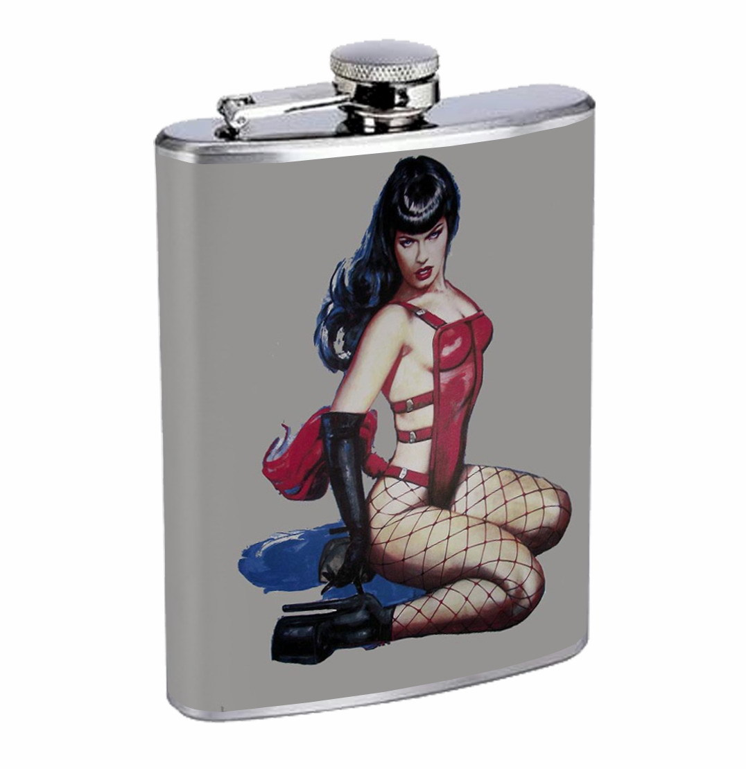 Flask 8oz Stainless Steel Pin Up Girl Design-002