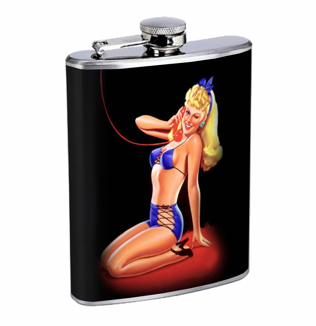 Flask 8oz Stainless Steel Pin Up Girl Design-016